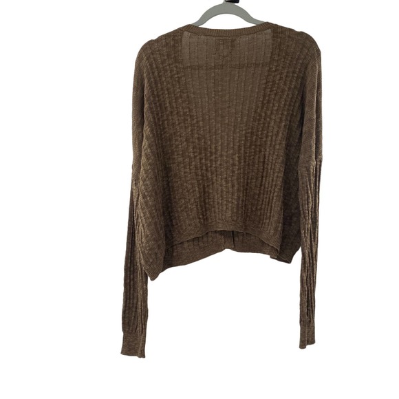 Saylor Tiggy Crop Knit Ribbed Cardigan In Coffee NWT Women's Size Large 10/12 - Picture 5 of 14